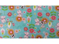 40cm piece - Flower, cat and dog, light blue - Flannel Fabric